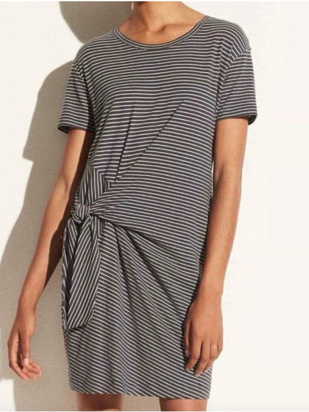 Vince Striped Side-Tie T-Shirt Dress - Gray Size M